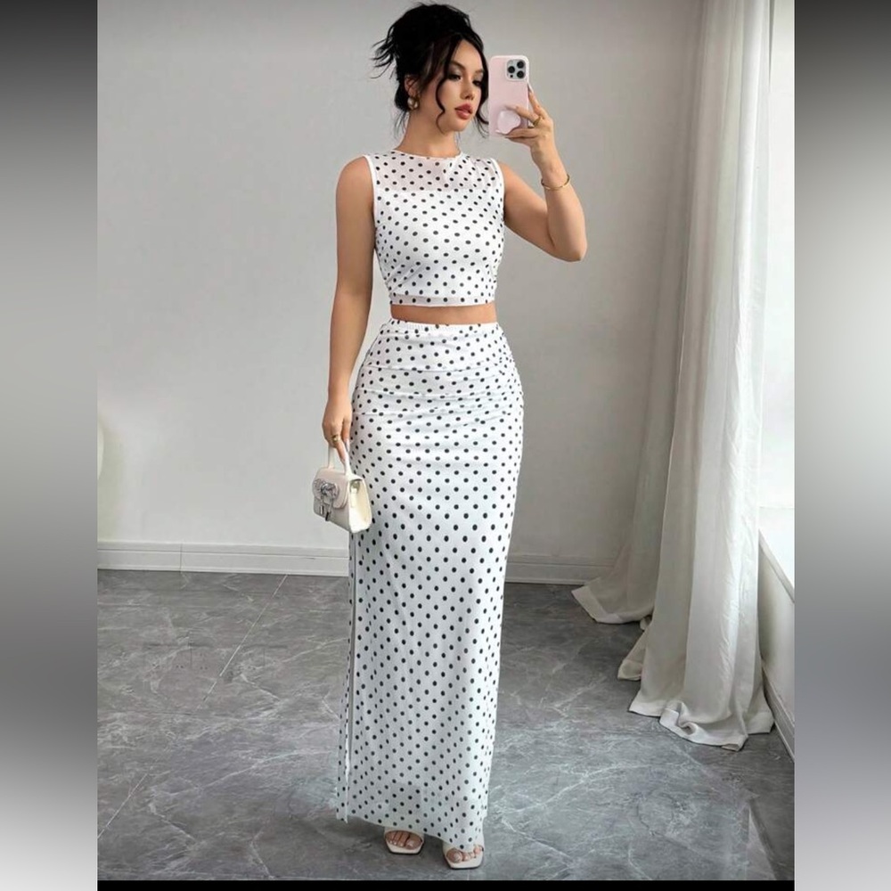 Elegant White Polka Dot Maxi Skirt